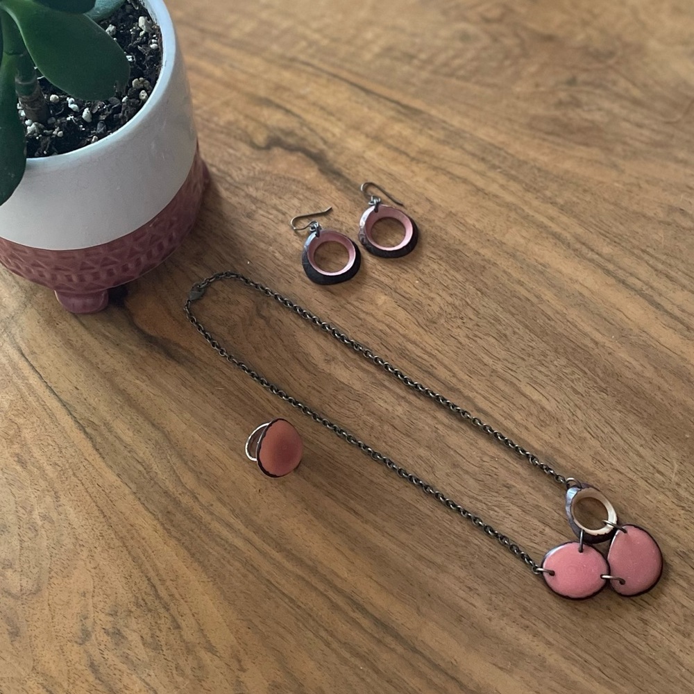 Tagua Nut Jewelry Set Bohemian nouveau vintage OOAK ring size 4